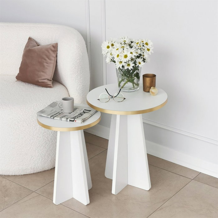 Hanah Home Mushroom 2 - Juego de mesas de centro, Dorado y Blanco Hanah Home Mushroom 2 - Juego de mesas de centro, Dorado y Blanco